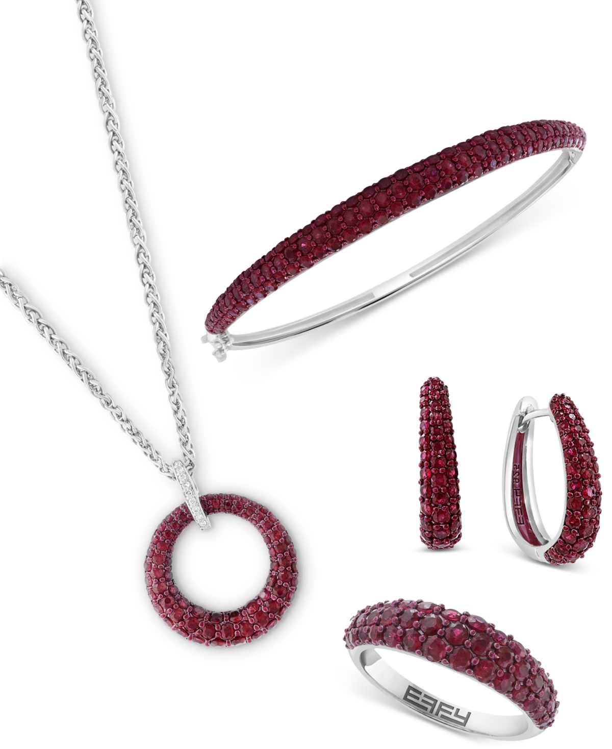EffyOval Huggie Hoop Earrings (2 ct. t.w.) in Sterling Silver (Also available in Pink Sapphire & Sapphire) - Ruby