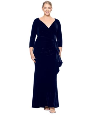 XSCAPE - Plus Size Ruffled Long-Sleeve Velvet Gown