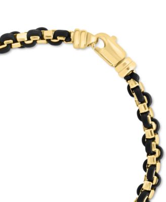EFFY&reg; Men's Brown Leather Woven Link Bracelet in 14k Gold-Plated Sterling Silver