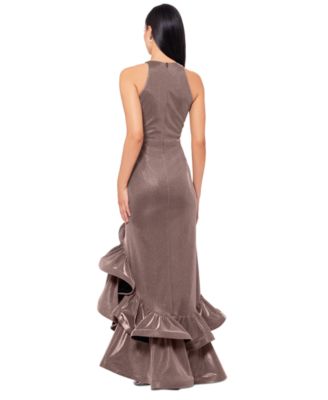Betsy & Adam Petite Galaxy Glitter Ruffled Gown - Macy's