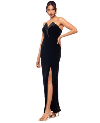Petite Strapless Front-Slit Velvet Gown