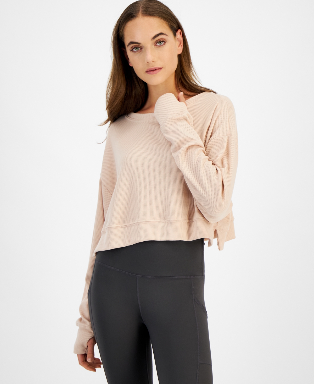 Women's Waffle-Knit Drop-Shoulder Top, Created for Macy's - Rose Tint