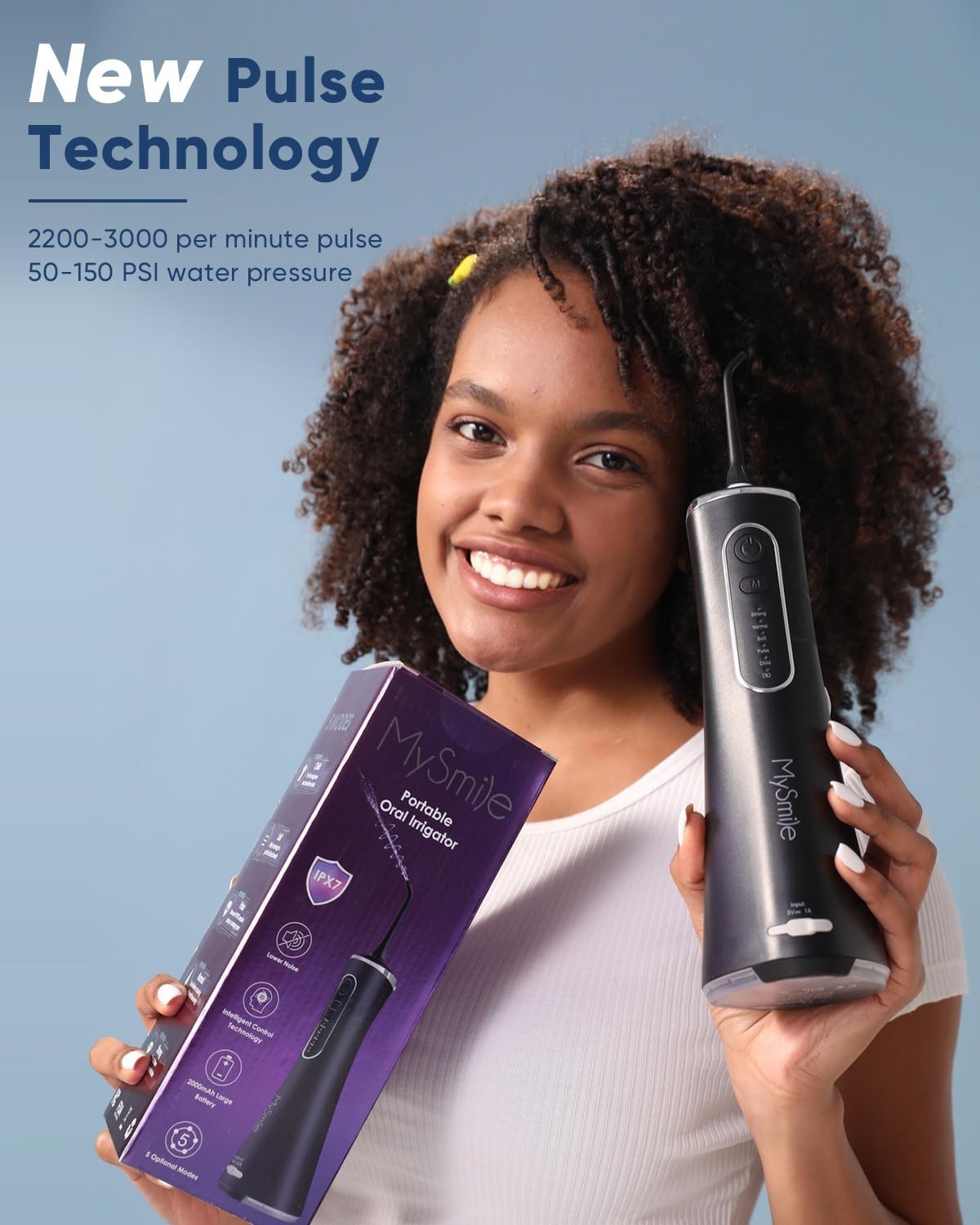 MySmile LP211 Cordless Advanced Water Flossers for Teeth, 5 Cleaning Modes Rechargeable Power Dental Flosser 8 Replacement Jet Tips Ipx 7 Waterproof D