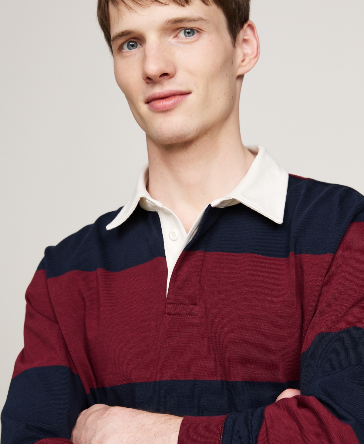 Tommy Hilfiger Men's Regular-Fit Stripe Rugby Sweatshirt -Desert Sky