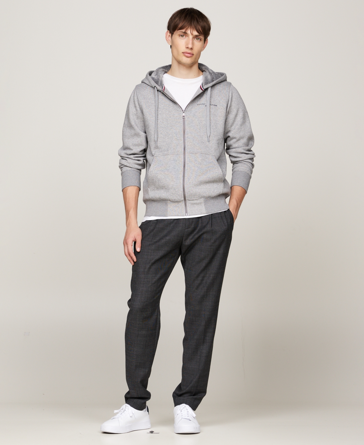 TOMMY HILFIGER MEN'S LOGO FUR-LINED ZIP-UP HOODIE 