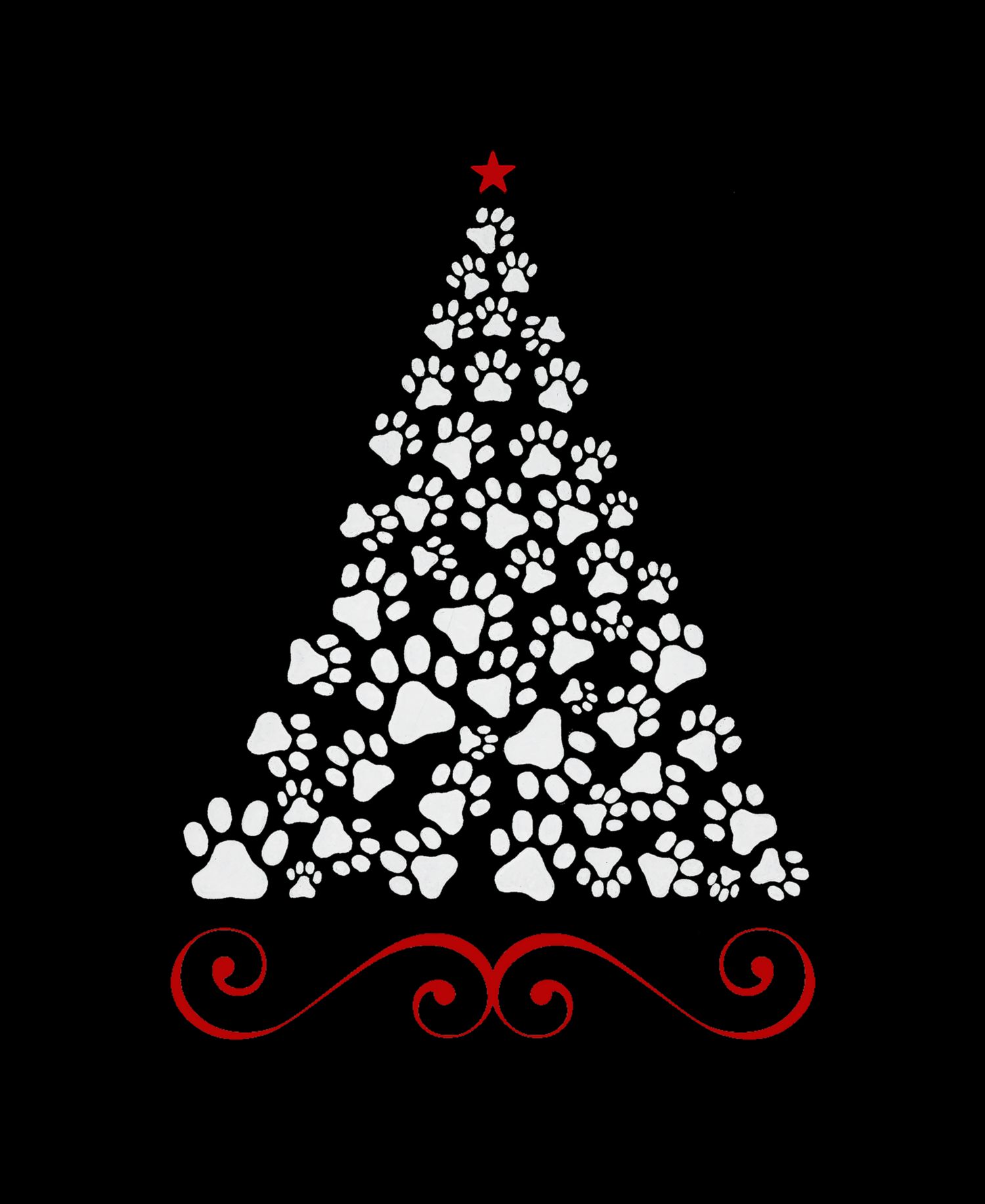 Men's Paw Christmas Tree Word Art Hooded Sweatshirt