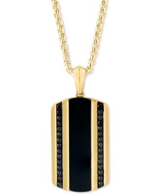 EFFY&reg; Men's Onyx & Black Diamond (1/5 ct. t.w.) Dog Tag 22" Pendant Necklace in 14k Gold