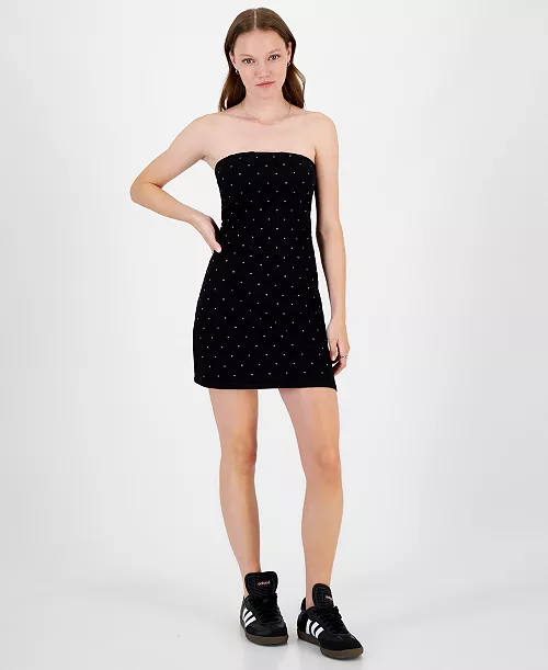 juniors' strapless corset embellished mini dress