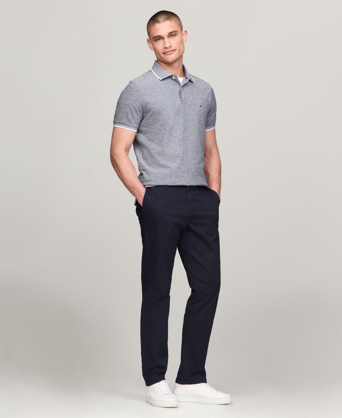 Tommy Hilfiger Men's Regular-fit Tipped Linen Polo Shirt In Desert Sky