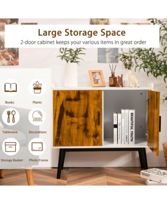 Wood 32" Sideboard Buffet Storage Cabinet with 2 Doors & Metal Legs Accent Cabinet