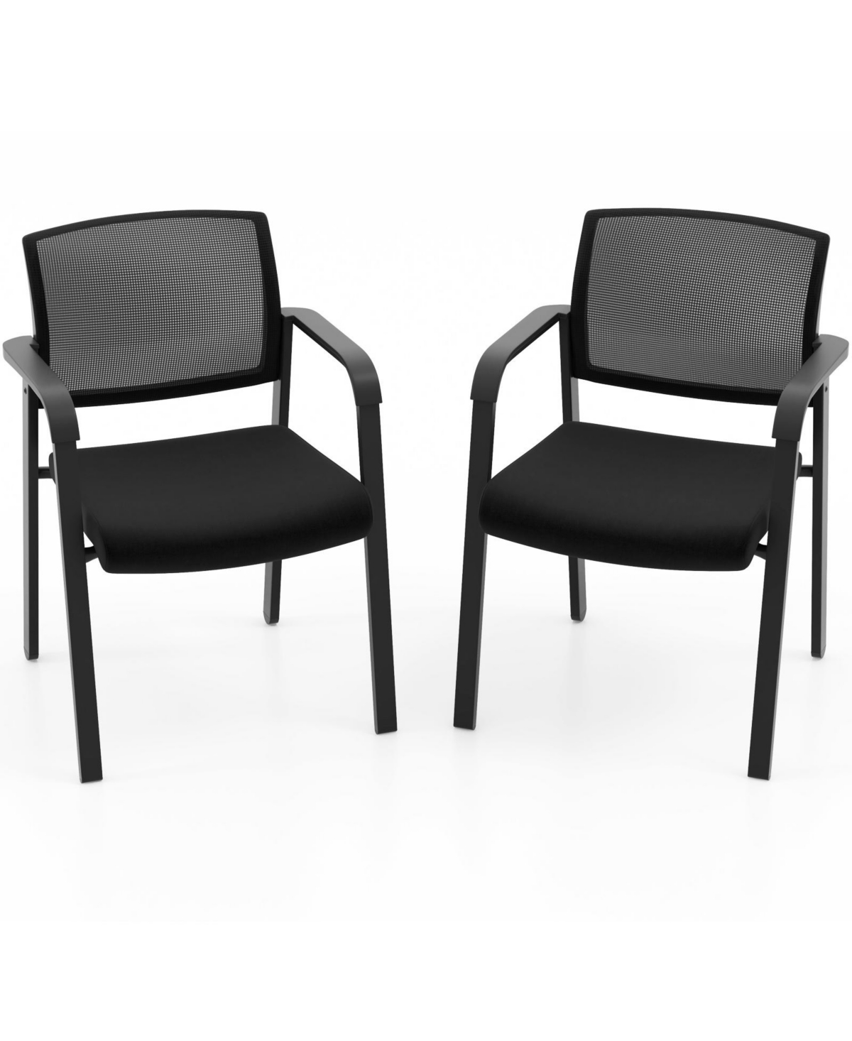 Skonyon Set of 2 Stackable Reception Room Chairs with Padded Seat- Black