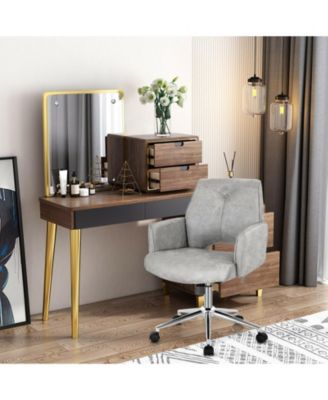 Adjustable Hollow Mid Back Leisure Office Chair with Armrest-Gray