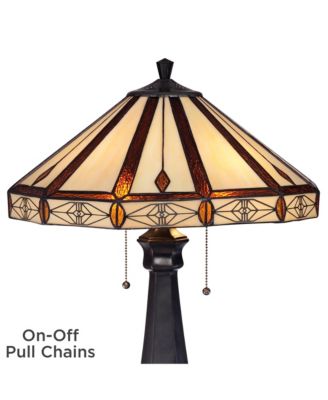Mission Table Lamp 25" High Bronze Octagonal Art Glass Shade for Living Room Family Bedroom Bedside Nightstand Office