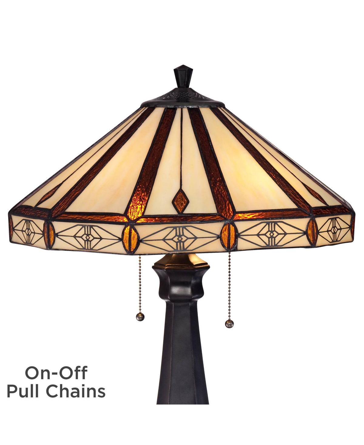 Mission Tiffany Style Table Lamp High BronzeCream Amber Octagonal Antique Art Glass Shade Decor for Living Room Bedroom House Bedside Night