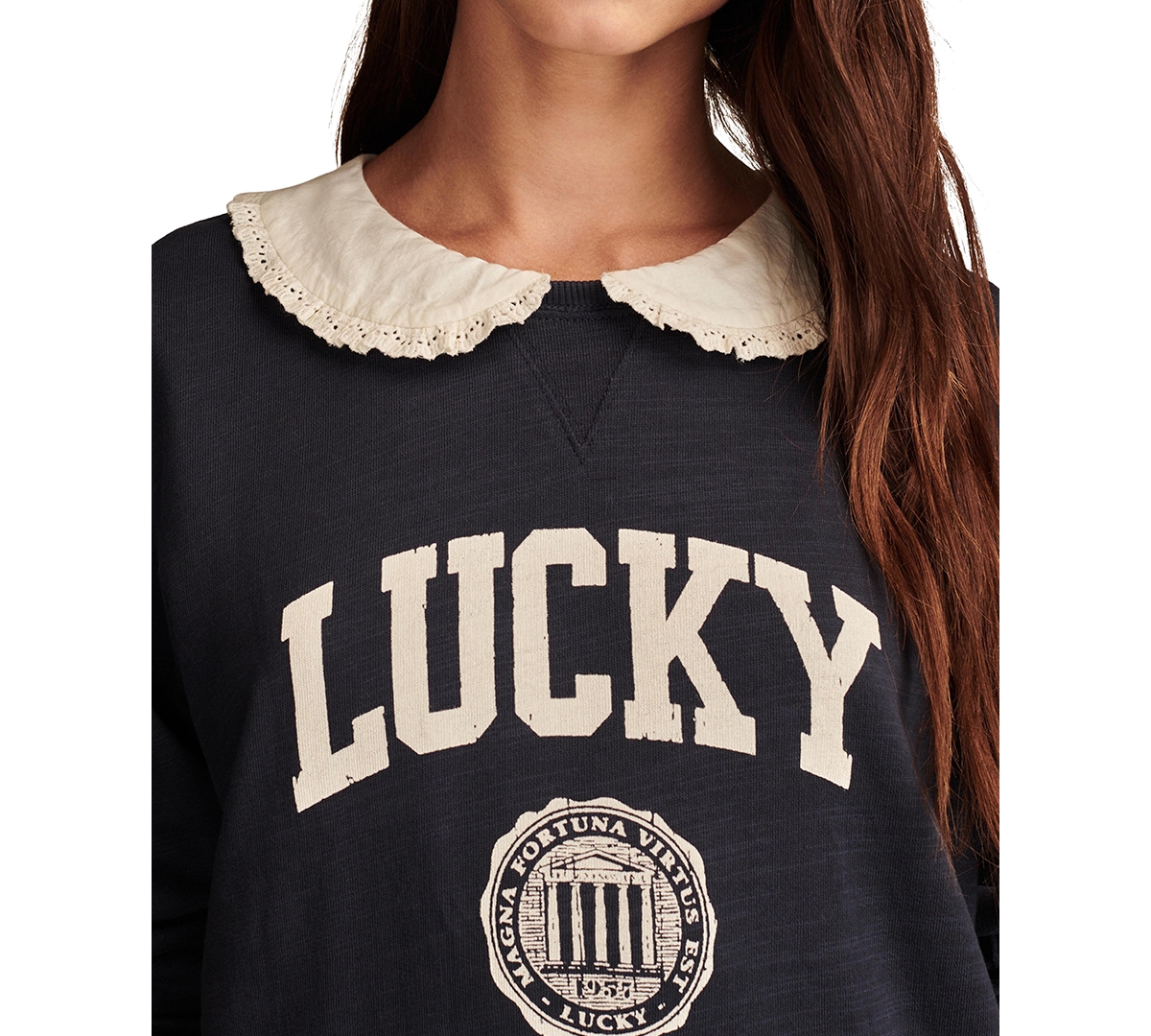 Lucky Brand Women's Peter-Pan-Collared Cotton Logo Sweatshirt