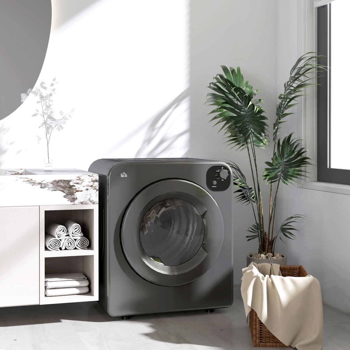 Homcom 1300W Compact Laundry Dryer with 3.2 cuft Stainless Steel Drum- Gray