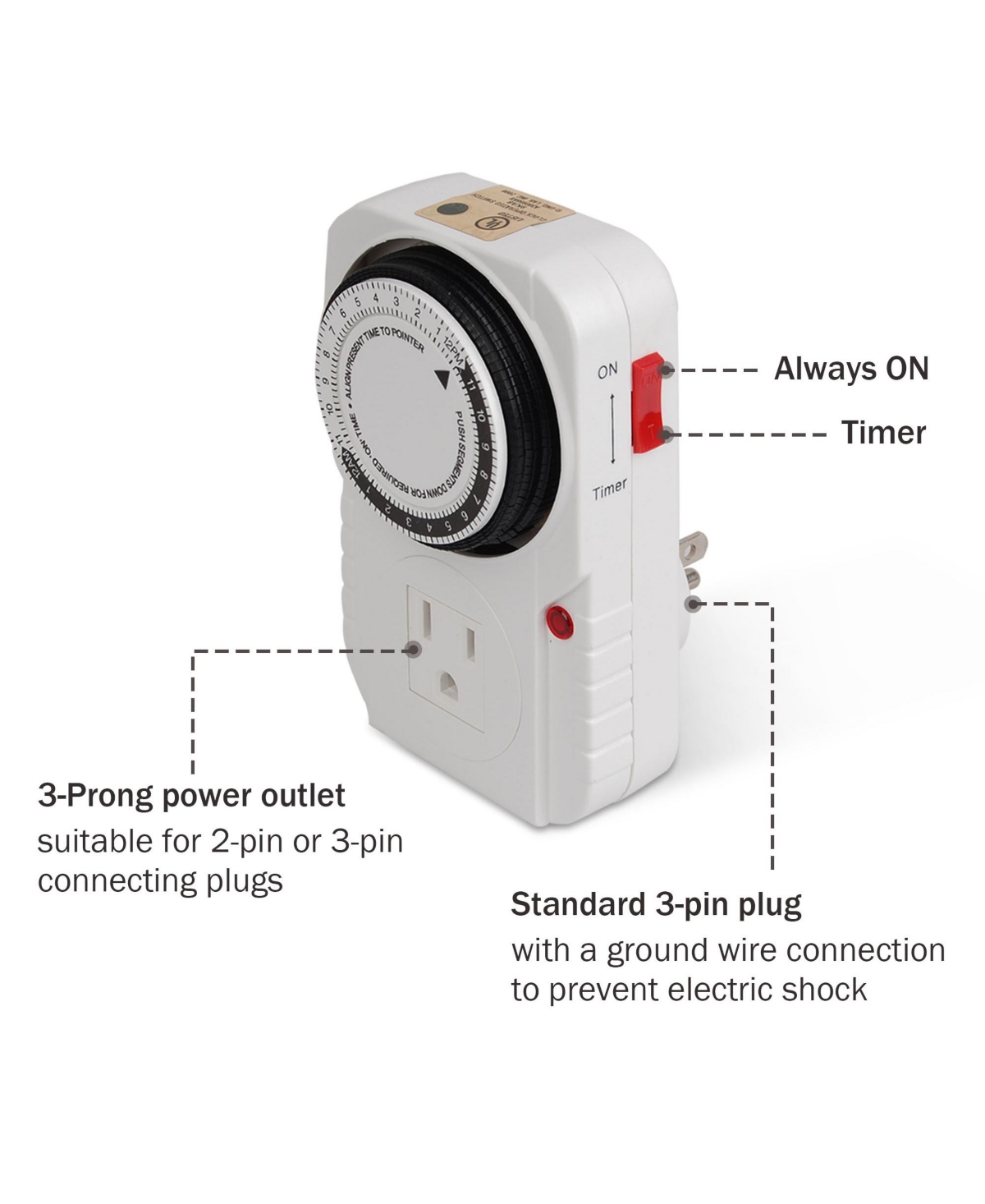 Yescom 24-hour Grounded Timer 1875W 15A For Home Grow Tent Fan Blower Aquarium Light Us