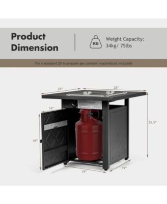 28 Inch Propane 50 000 BTU Patio Square Gas Fireplace with Lava Rock-Black