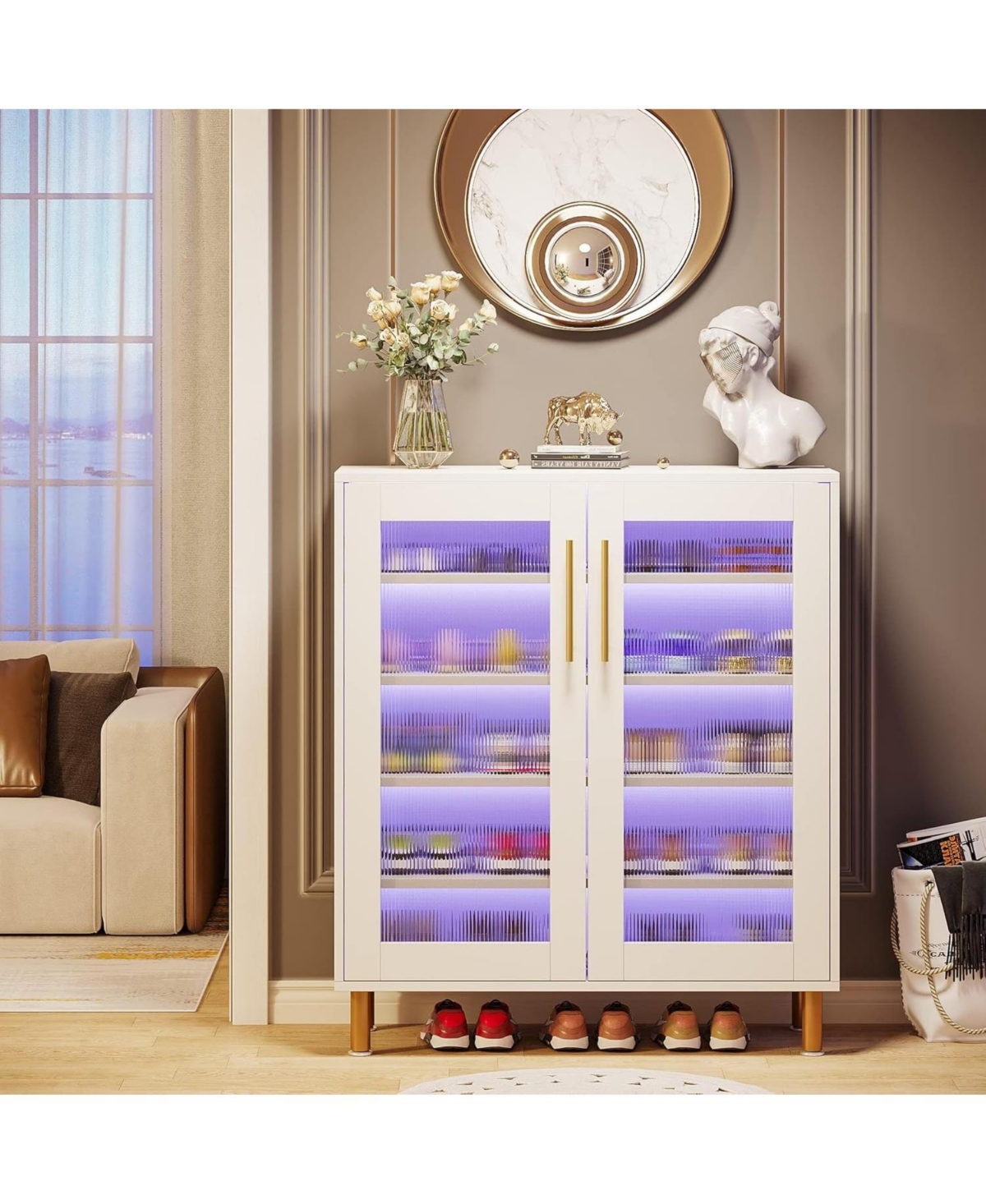 Tribesigns Shoe Cabinet Storage for Enterway, 24 Pairs Shoe Organizer Storage Rack - White  gold