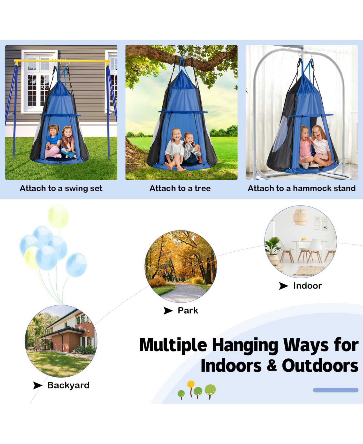 Kids 2-in-1 40 Inch Hanging Chair Detachable Swing Tent