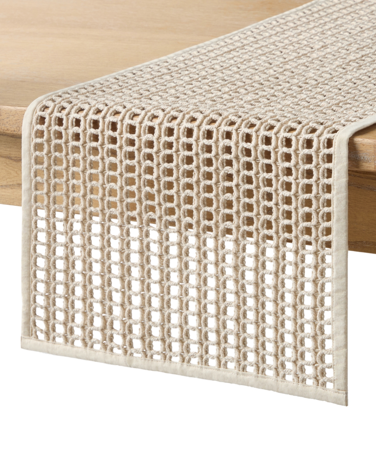 Kai Macrame Table Runner, 14" x 72" - White/Blue