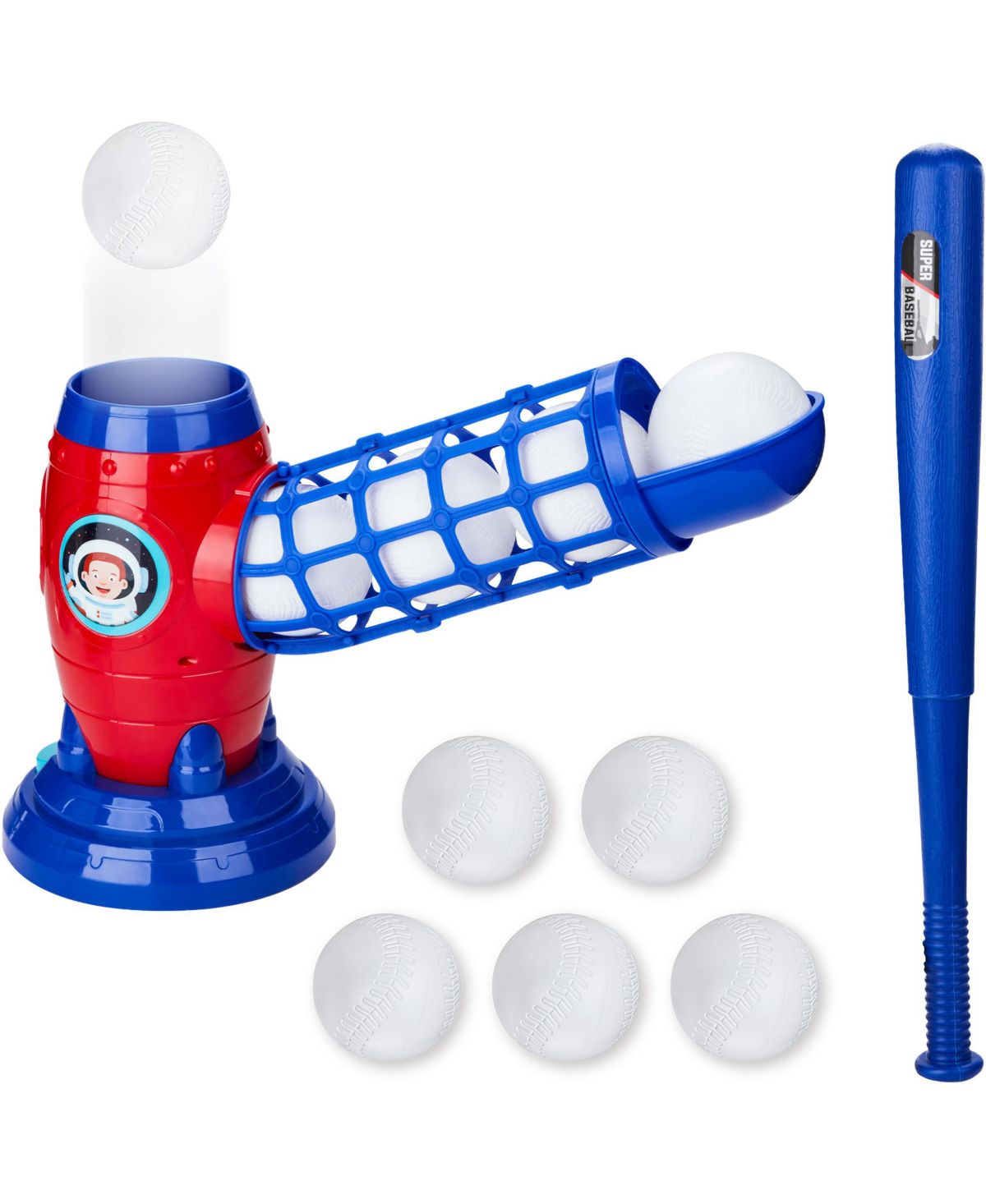Kids Baseball Set - Automatic Launcher, 5 Balls, Backyard Fun, Boosts ...