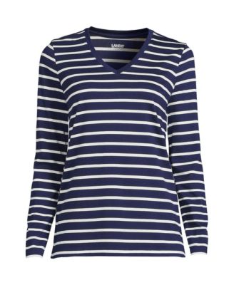 Petite Relaxed Supima Cotton Long Sleeve V-Neck T-Shirt
