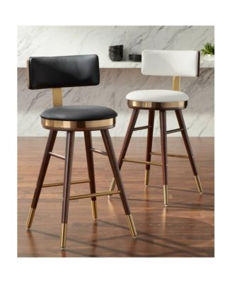 Parker Walnut Metal Bar Stool Brown Gold 25 1/2" High Modern Black Leather Cushion with Backrest Footrest for Kitchen Counter Height Island