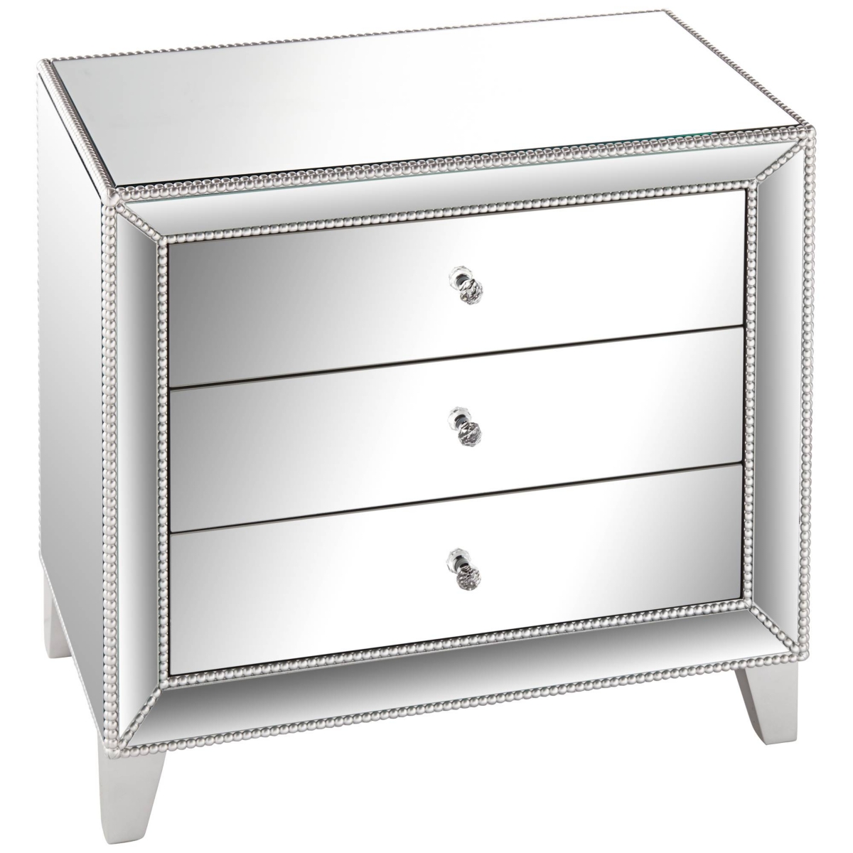 Studio 55D Liza Modern Glam Mirrored Rectangular Accent Table with Drawer StylishBeaded Trim for Spaces Living Room Bedroom Bedside