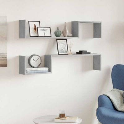 Wall Shelf Set of 2 Concrete Grey Engineered Wood 39.4x5.9x7.9 in