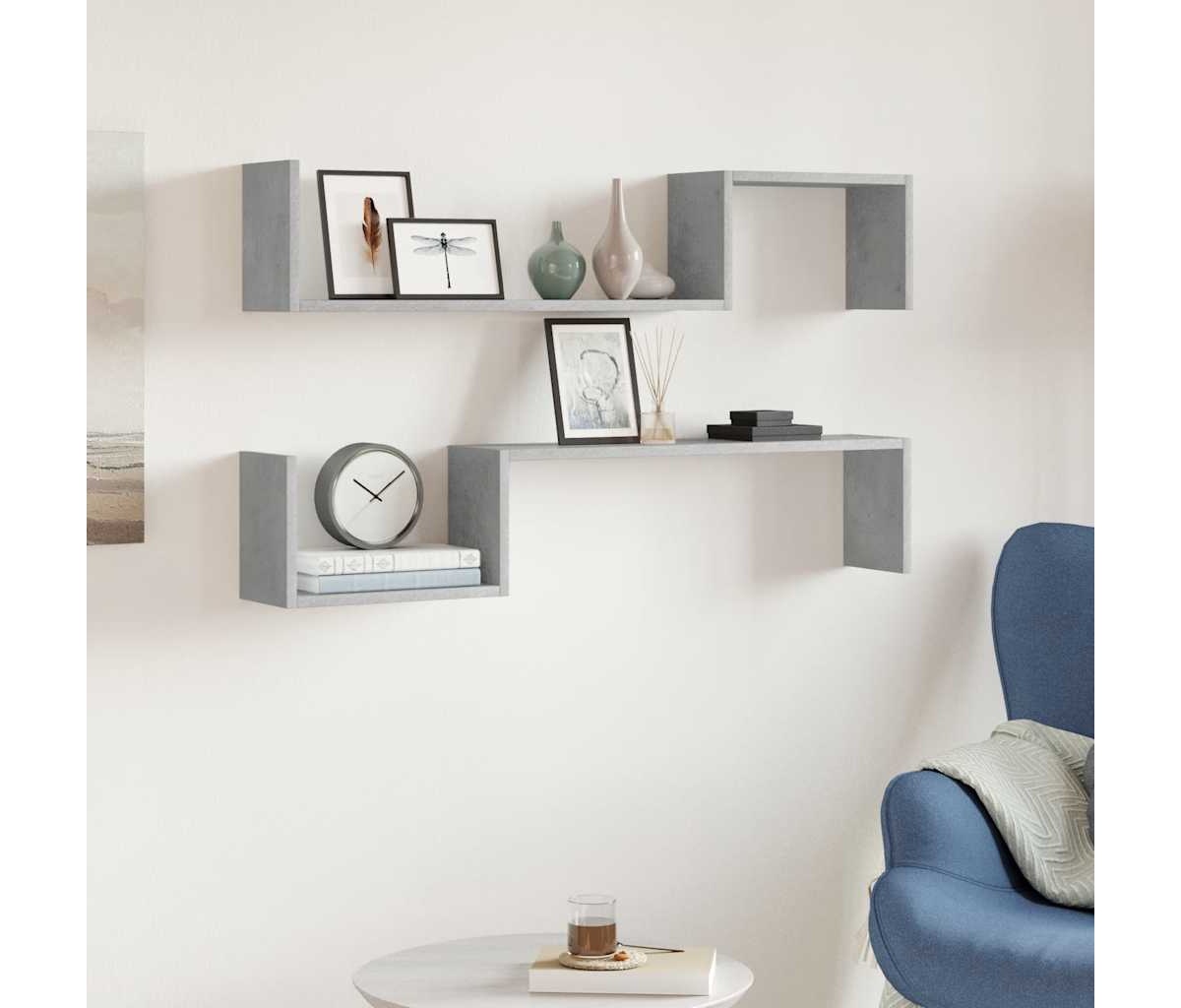 vidaXL Wall Shelves 2 pcs Concrete Gray 39.4"x5.9"x7.9" Engineered Wood