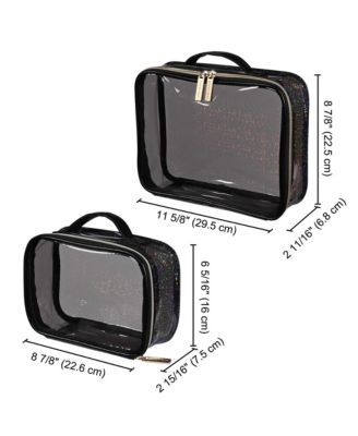 Set of 2 Clear Makeup Bag Cosmetic Organizer Travel Toiletry Pouch Handle Zipper for Makeup Artist Pink