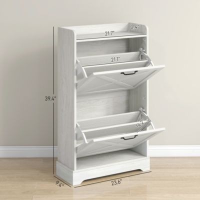 Slim Shoe Cabinet with 2 Flip Drawers and Adjustable Shelves,