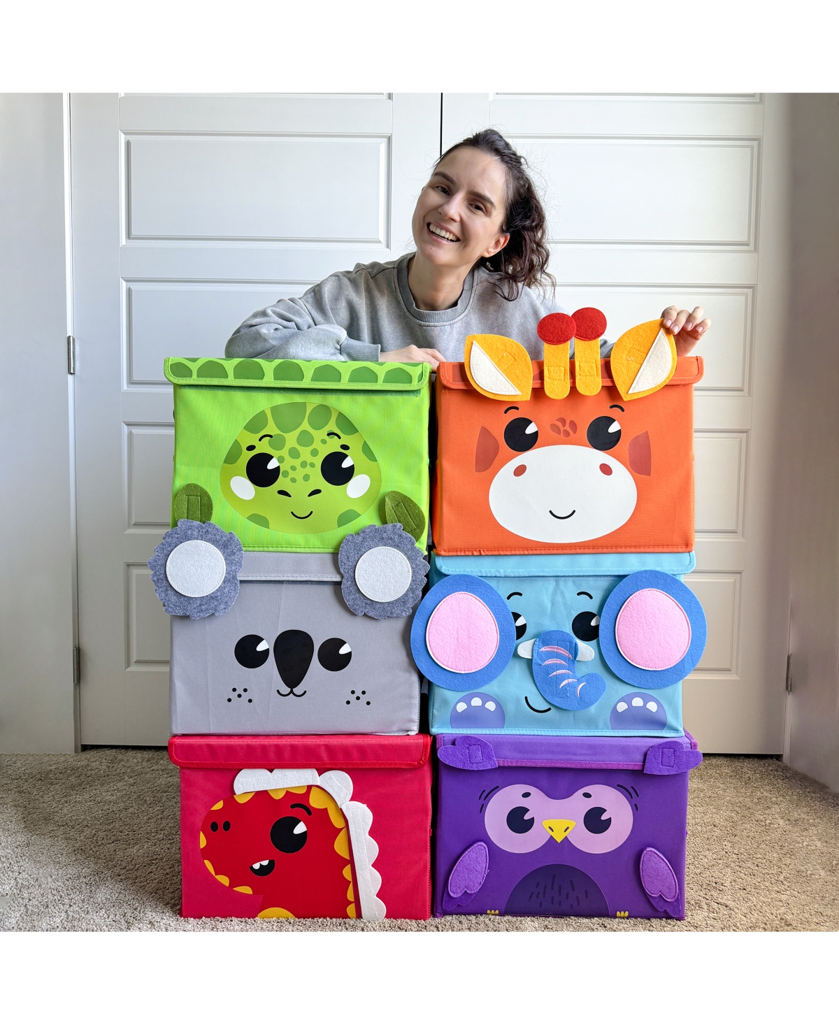 QuokkaToy Chest Collapsible Organizer for Kids with Handles & Flip-Top Lids - Turtle