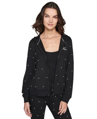 KARL LAGERFELD PARIS - Petite Mini Pearls Zip-Up Hoodie