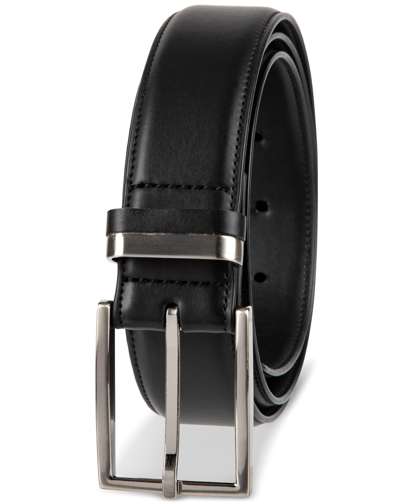 Мужской ремень Alfani Burnished Edge and Metal Loop Dress Belt, цвет: Чёрный — фото 2
