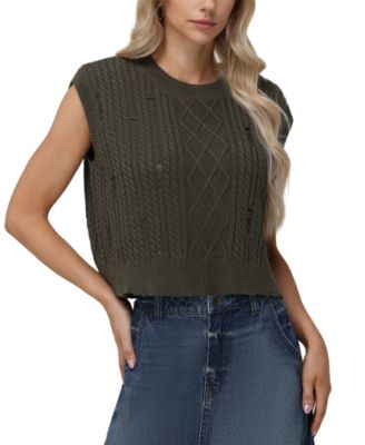 Frye - Women's Cotton Sleeveless Distressed Crewneck Sweater