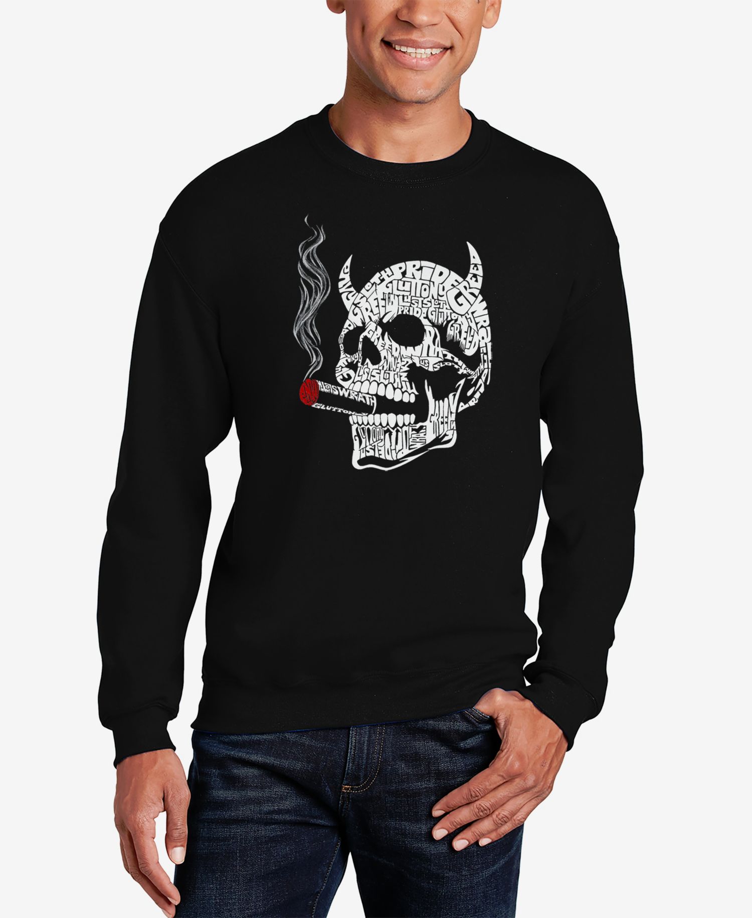 Men's 7 Deadly Sins Skull Word Art Crewneck Sweatshirt