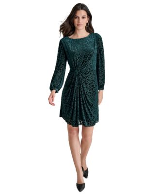 DKNY - Petite Boat-Neck Long-Sleeve Twist-Front Dress