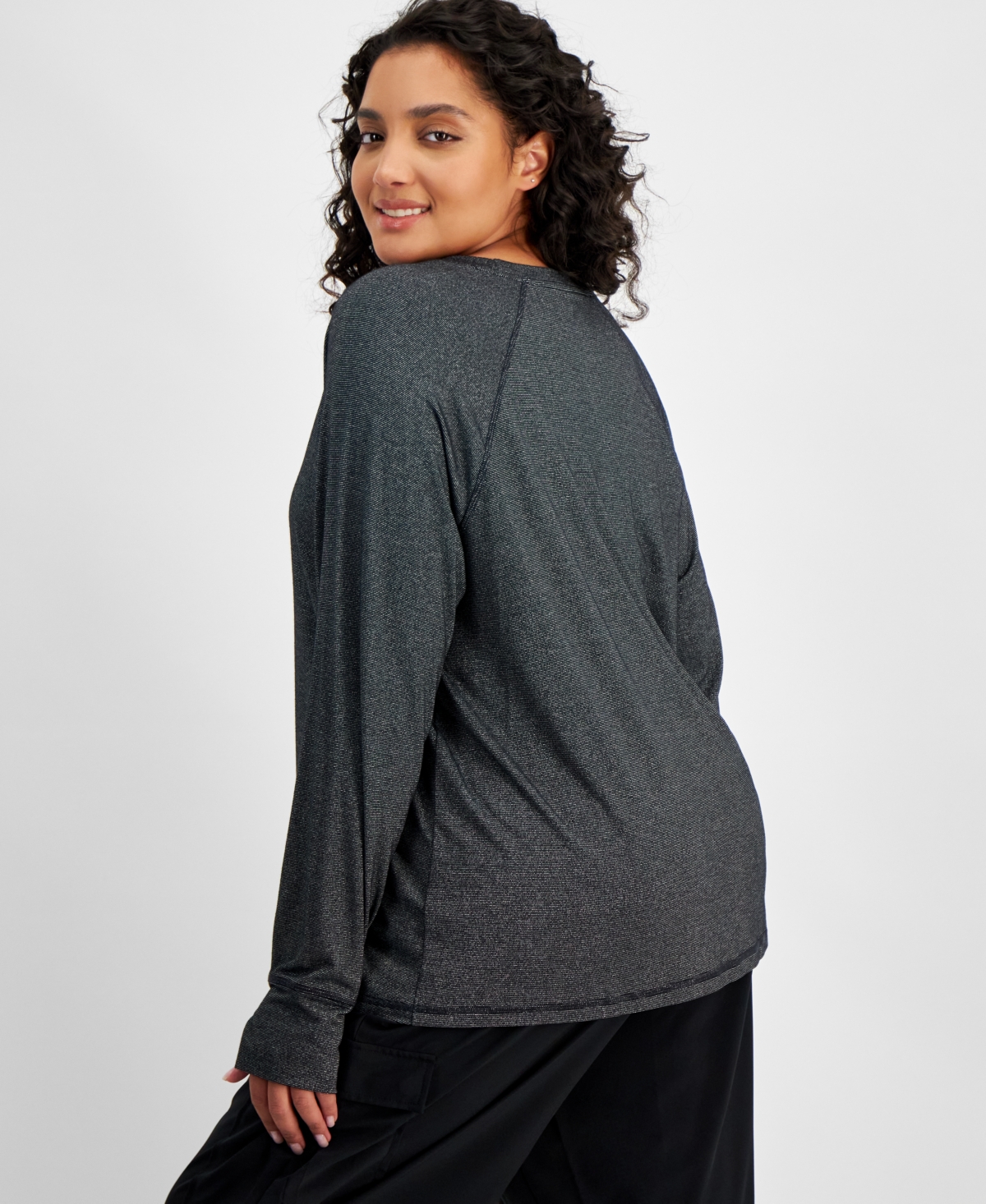 Id Ideology Plus Size Metallic Thumbhole Long-Sleeve Top, Created for Macy's