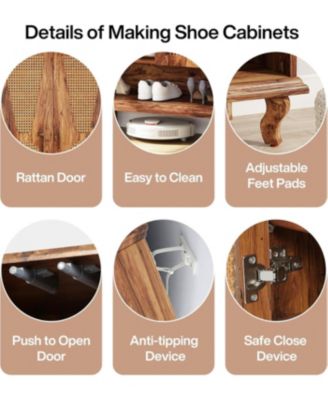 Rattan Shoe Cabinet for Entryway, 5-Tier Large Hidden Shoe Organizer Cabinet with Ventilated Doors, Modern Freestanding 25-Pair Shoe Rack