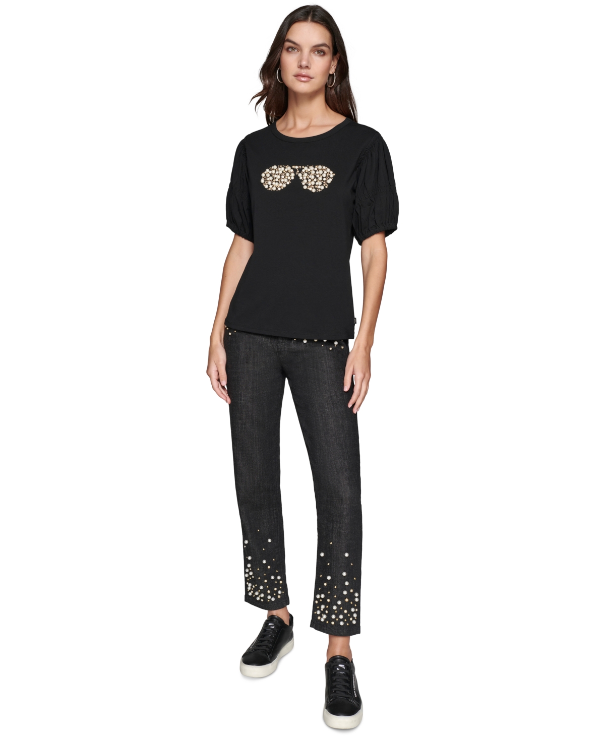 Karl Lagerfeld Paris Women's Embellished Sunglasses Graphic T-Shirt