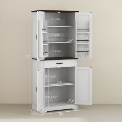 Farmhouse Kitchen Pantry Storage Cabinet w/ Doo Shelves, Drawer