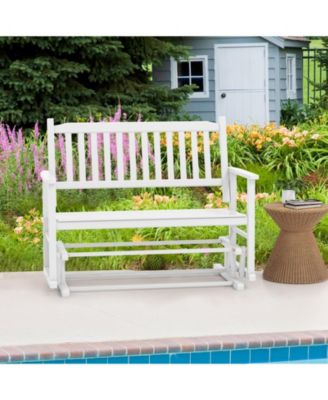 2 Seats Outdoor Glider Bench with Armrests and Slatted Seat-White