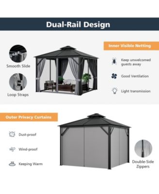 10 x 10 Feet Double-Top Hardtop Gazebo with Galvanized Steel Roof-Gray