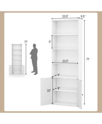 71 Inch Freestanding Bookshelf with 6 Shelves and 2-Door Cabinet-White