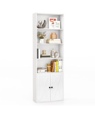 71 Inch Freestanding Bookshelf with 6 Shelves and 2-Door Cabinet-White
