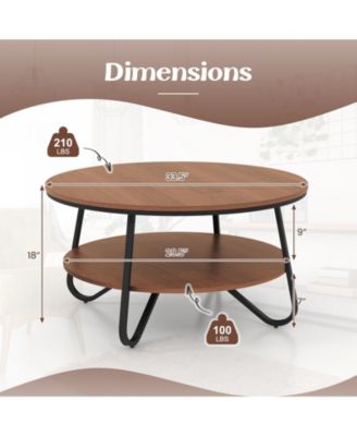 33.5 Inch Round Coffee Table with Wood Grain Finish and Heavy-duty Metal Frame-Walnut