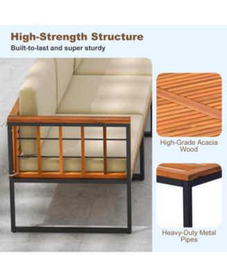 5 Pieces Patio Furniture Set Acacia Wood Sectional Set with Heavy-Duty Metal Frame-Beige