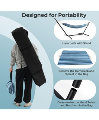 Portable Indoor Outdoor 2-Person Double Hammock Set with Stand and Carrying Cases-Blue